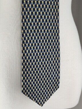 Keith Daniels Black, Gold And Blue Silk Geometric Pattern Men's Tie